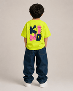 Boys oversized graphic t-shirt in neon lime, Be Kind print, Bold Cub Korean streetwear - back