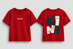 Boys oversized graphic t-shirt in red, Be Kind print, Bold Cub Korean streetwear - flat lay