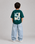 Boys oversized graphic t-shirt in emerald green, Be Kind print, Bold Cub Korean streetwear - back