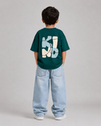 Boys oversized graphic t-shirt in emerald green, Be Kind print, Bold Cub Korean streetwear - back