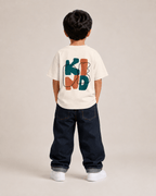 Boys oversized graphic t-shirt in off-white, Be Kind print, Bold Cub Korean streetwear - back