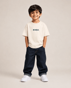 Boys oversized graphic t-shirt in off-white, Be Kind print, Bold Cub Korean streetwear - front