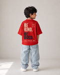 Boys oversized graphic t-shirt in red, Be Bold print, Bold Cub Korean streetwear - back