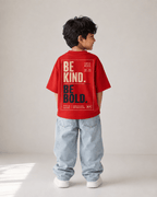Boys oversized graphic t-shirt in red, Be Bold print, Bold Cub Korean streetwear - back
