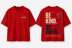 Boys oversized graphic t-shirt in red, Be Bold print, Bold Cub Korean streetwear - flat lay