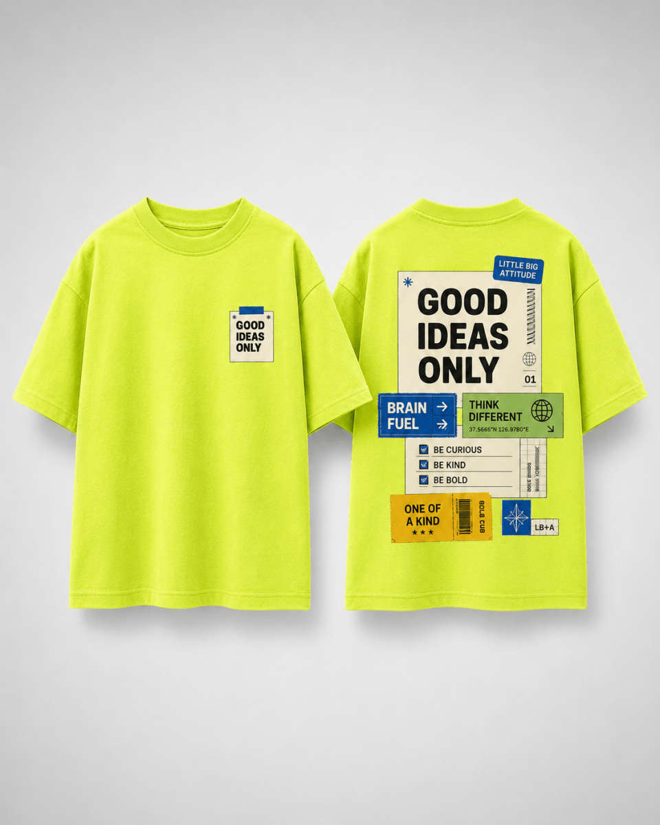 Good Ideas Only – Boys Oversized Graphic T-Shirt – Neon Lime