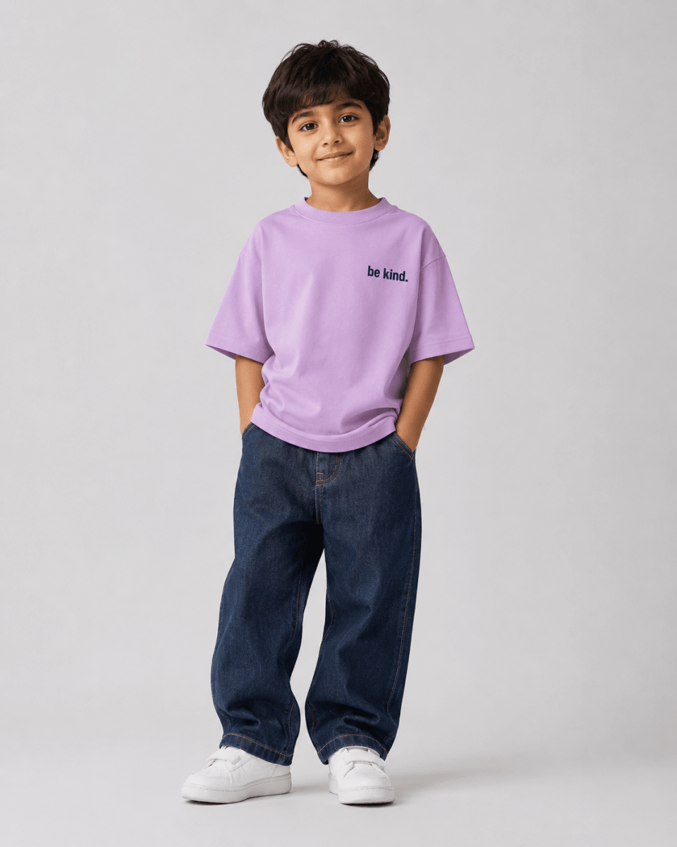 Boys oversized graphic t-shirt in lavender, Be Bold print, Bold Cub Korean streetwear - front