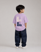 Boys oversized graphic t-shirt in lavender, Be Bold print, Bold Cub Korean streetwear - back