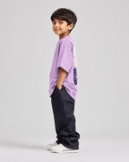 Boys oversized graphic t-shirt in lavender, Be Bold print, Bold Cub Korean streetwear - detail shot