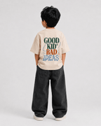 Boys oversized graphic t-shirt in off-white, Good Kid Bad Ideas print, Bold Cub Korean streetwear - back