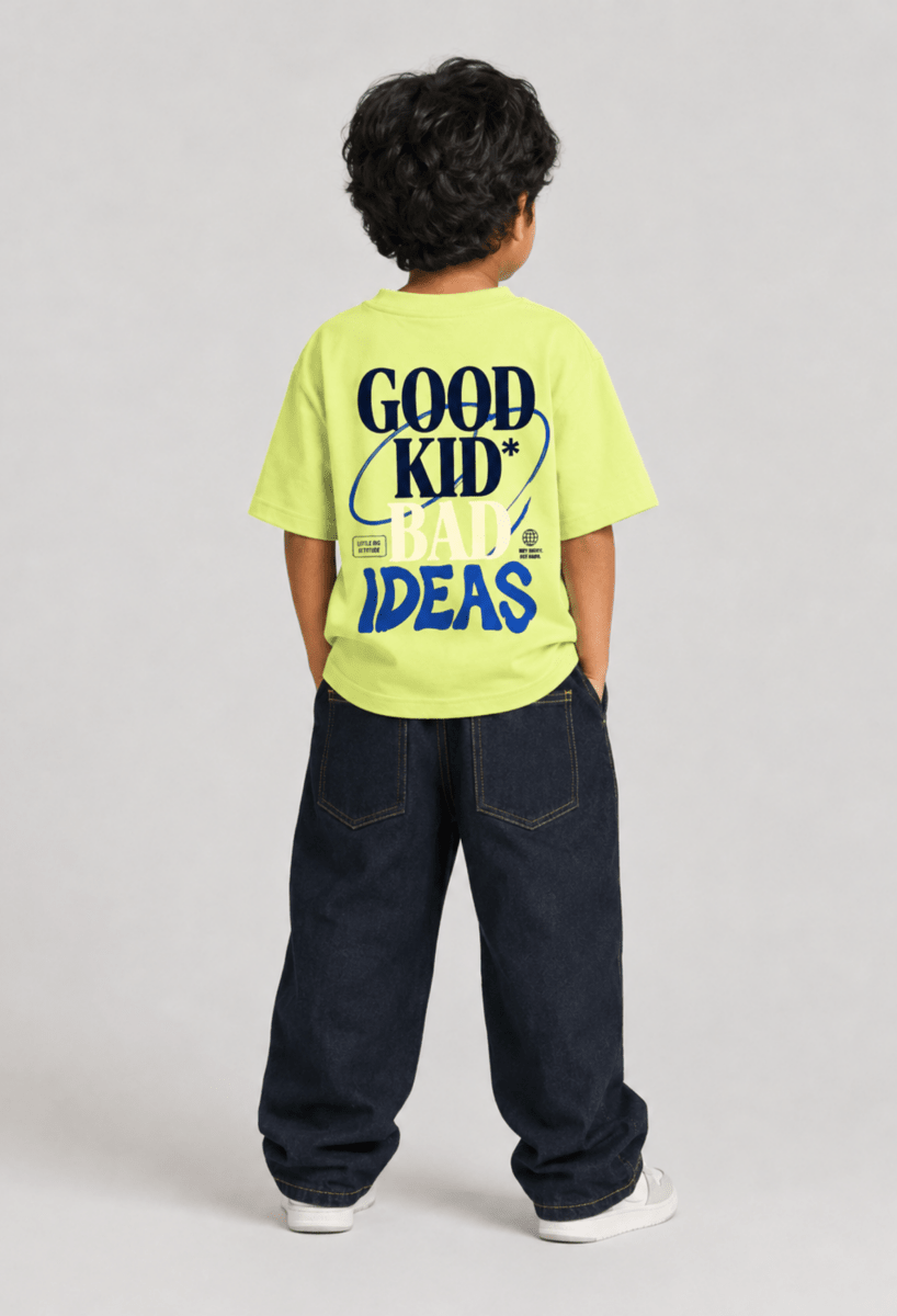 Good Kid, Bad Ideas – Boys Oversized Graphic T-Shirt – Neon Lime