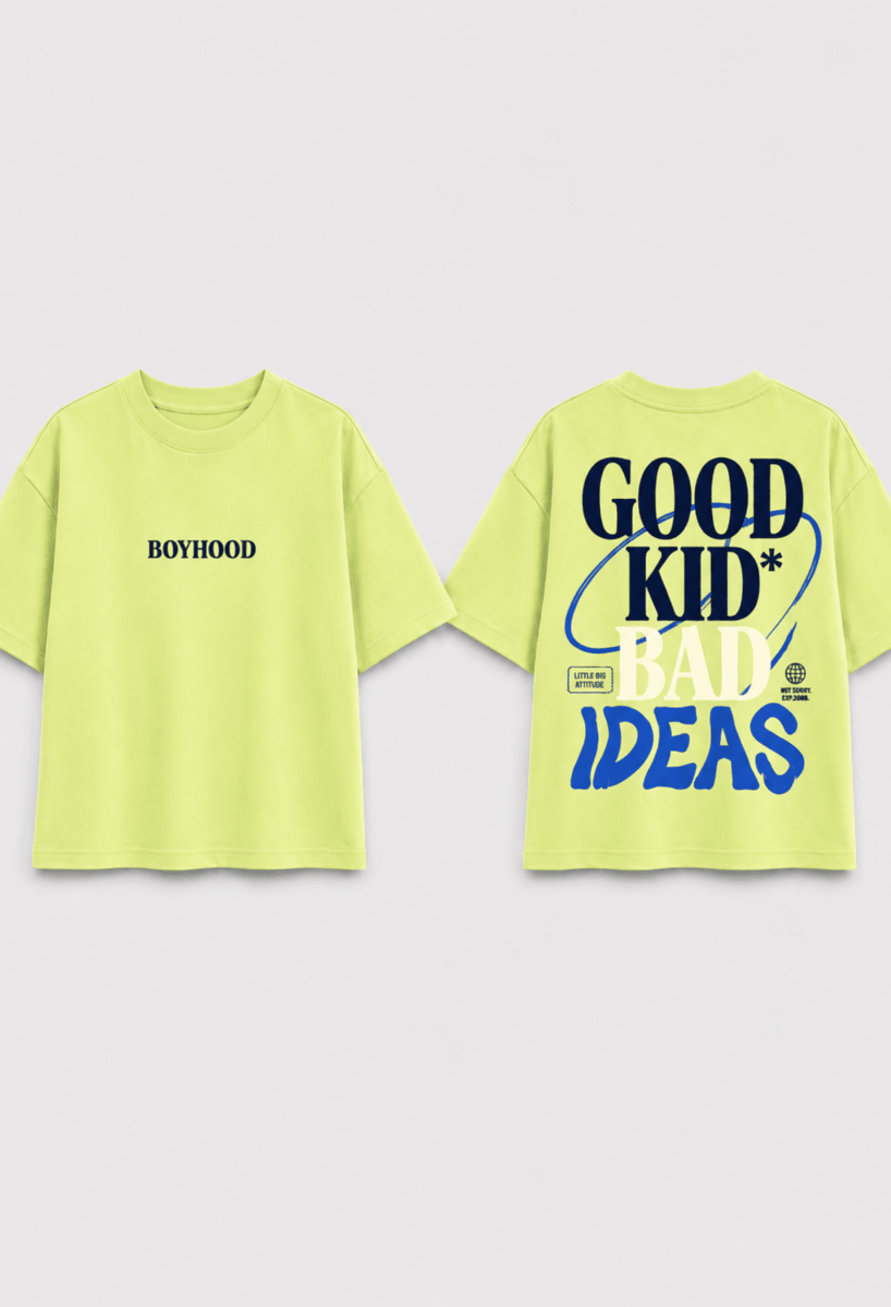 Good Kid, Bad Ideas – Boys Oversized Graphic T-Shirt – Neon Lime