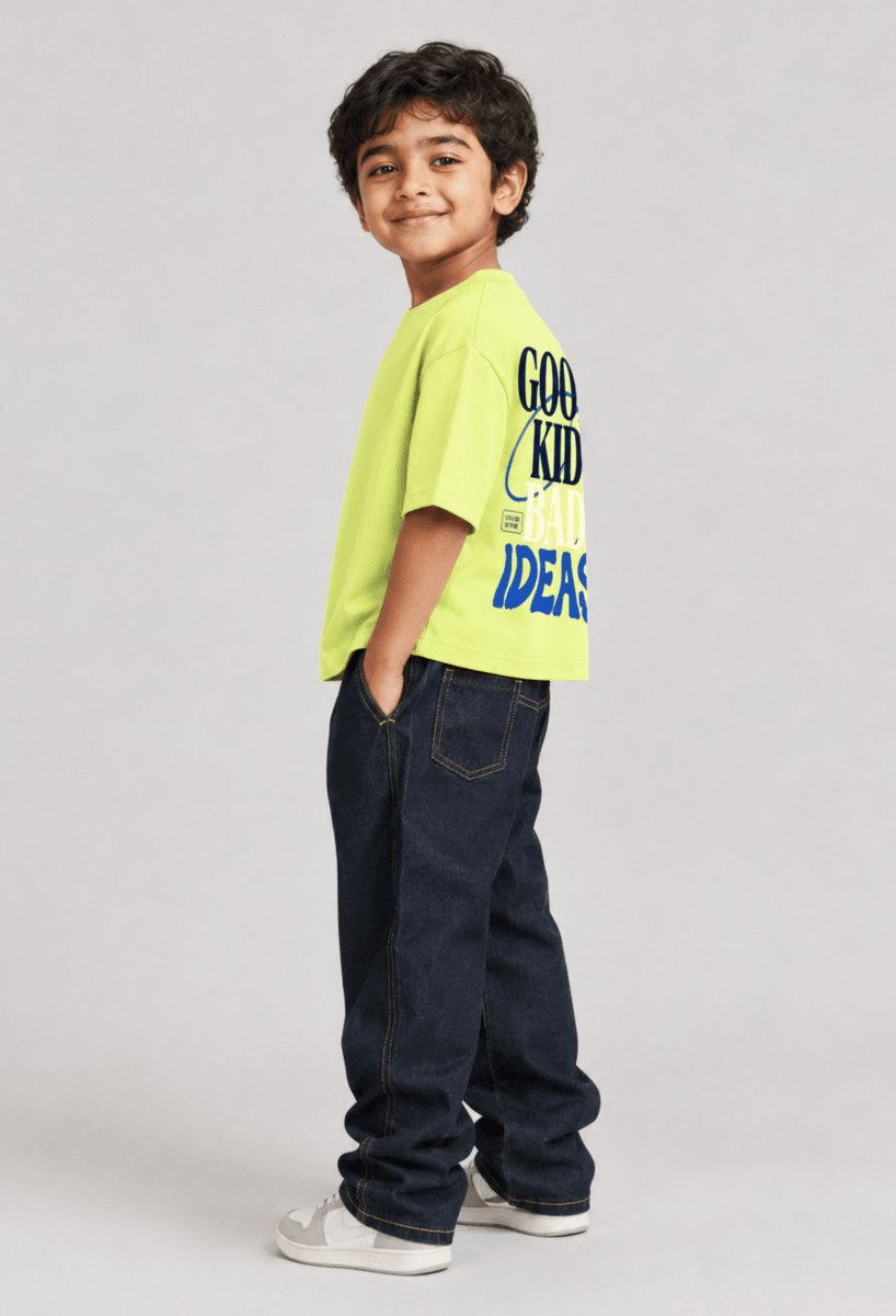 Good Kid, Bad Ideas – Boys Oversized Graphic T-Shirt – Neon Lime