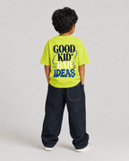 Boys oversized graphic t-shirt in neon lime, Good Kid Bad Ideas print, Bold Cub Korean streetwear - back