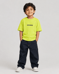 Boys oversized graphic t-shirt in neon lime, Good Kid Bad Ideas print, Bold Cub Korean streetwear - front