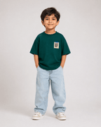 Boys oversized graphic t-shirt in emerald green, Good Ideas Only print, Bold Cub Korean streetwear - front