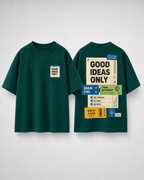 Boys oversized graphic t-shirt in emerald green, Good Ideas Only print, Bold Cub Korean streetwear - flat lay