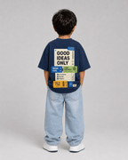 Boys oversized graphic t-shirt in navy blue, Good Ideas Only print, Bold Cub Korean streetwear - back