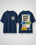 Boys oversized graphic t-shirt in navy blue, Good Ideas Only print, Bold Cub Korean streetwear - flat lay