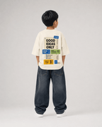 Boys oversized graphic t-shirt in off-white, Good Ideas Only print, Bold Cub Korean streetwear - back