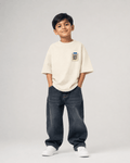 Boys oversized graphic t-shirt in off-white, Good Ideas Only print, Bold Cub Korean streetwear - front