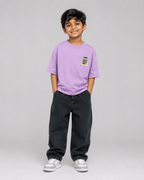 Boys oversized graphic t-shirt in lavender, Good Ideas Only print, Bold Cub Korean streetwear - front