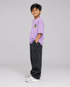 Boys oversized graphic t-shirt in lavender, Good Ideas Only print, Bold Cub Korean streetwear - detail shot
