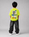 Boys oversized graphic t-shirt in neon lime, Good Ideas Only print, Bold Cub Korean streetwear - back