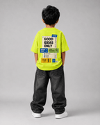 Boys oversized graphic t-shirt in neon lime, Good Ideas Only print, Bold Cub Korean streetwear - back