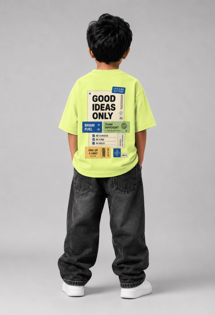Good Ideas Only – Boys Oversized Graphic T-Shirt – Neon Lime