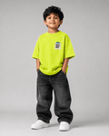 Boys oversized graphic t-shirt in neon lime, Good Ideas Only print, Bold Cub Korean streetwear - front