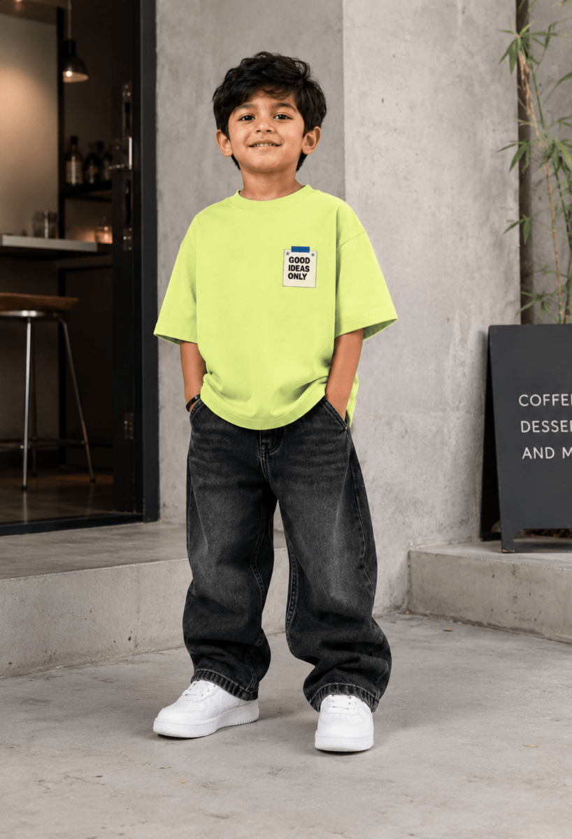 Good Ideas Only – Boys Oversized Graphic T-Shirt – Neon Lime