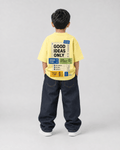 Boys oversized graphic t-shirt in pastel yellow, Good Ideas Only print, Bold Cub Korean streetwear - back