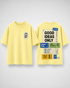 Boys oversized graphic t-shirt in pastel yellow, Good Ideas Only print, Bold Cub Korean streetwear - flat lay