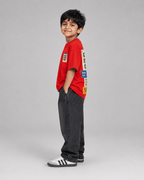 Boys oversized graphic t-shirt in red, Good Ideas Only print, Bold Cub Korean streetwear - detail shot