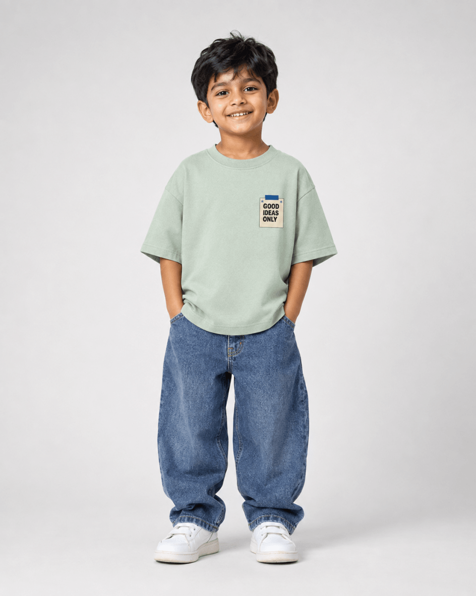 Boys oversized graphic t-shirt in terracotta, Good Ideas Only print, Bold Cub Korean streetwear - front