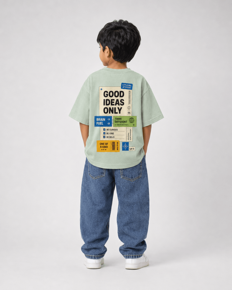 Boys oversized graphic t-shirt in terracotta, Good Ideas Only print, Bold Cub Korean streetwear - back