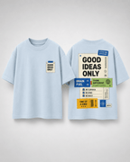 Boys oversized graphic t-shirt in sky blue, Good Ideas Only print, Bold Cub Korean streetwear - flat lay