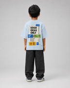 Boys oversized graphic t-shirt in sky blue, Good Ideas Only print, Bold Cub Korean streetwear - back