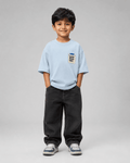 Boys oversized graphic t-shirt in sky blue, Good Ideas Only print, Bold Cub Korean streetwear - front