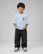 Boys oversized graphic t-shirt in sky blue, Good Ideas Only print, Bold Cub Korean streetwear - front