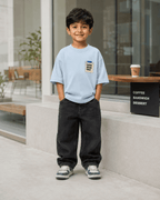 Boys oversized graphic t-shirt in sky blue, Good Ideas Only print, Bold Cub Korean streetwear - lifestyle shot