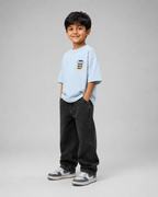 Boys oversized graphic t-shirt in sky blue, Good Ideas Only print, Bold Cub Korean streetwear - detail shot