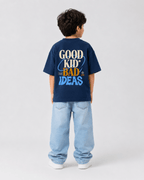 Boys oversized graphic t-shirt in navy blue, Good Kid Bad Ideas print, Bold Cub Korean streetwear - back