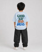 Boys oversized graphic t-shirt in sky blue, Good Kid Bad Ideas print, Bold Cub Korean streetwear - back
