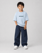 Boys oversized graphic t-shirt in sky blue, Good Kid Bad Ideas print, Bold Cub Korean streetwear - front