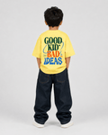 Boys oversized graphic t-shirt in pastel yellow, Good Kid Bad Ideas print, Bold Cub Korean streetwear - back
