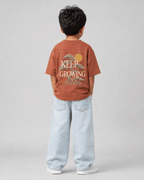 Boys oversized graphic t-shirt in Brown, Keep Growing print, Bold Cub Korean streetwear - back