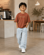 Boys oversized graphic t-shirt in Brown, Keep Growing print, Bold Cub Korean streetwear - lifestyle shot