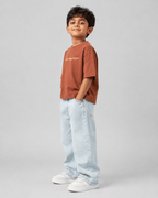 Boys oversized graphic t-shirt in Brown, Keep Growing print, Bold Cub Korean streetwear - detail shot